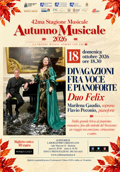 AUTUNNO MUSICALE - ' DIVAGAZIONI FRA VOCE E PIANOFORTE' - DUO FELIX