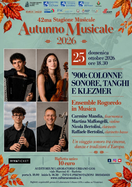 AUTUNNO MUSICALE - '900: COLONNE SONORE TANGHI E KLEZMER' - ENSEMBLE ROGOREDO IN MUSICA