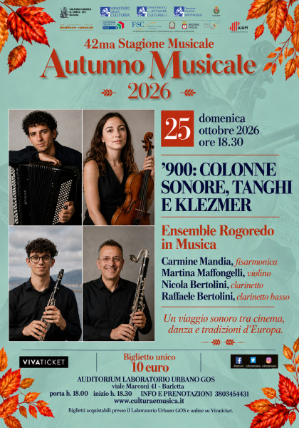 AUTUNNO MUSICALE - '900: COLONNE SONORE TANGHI E KLEZMER' - ENSEMBLE ROGOREDO IN MUSICA