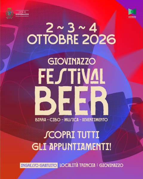 Giovinazzo Festival Beer.  La nuova edizione si terrà dal 2-3-4 ottobre in località Trincea per una festa dedicata al luppolo e alla buona musica.