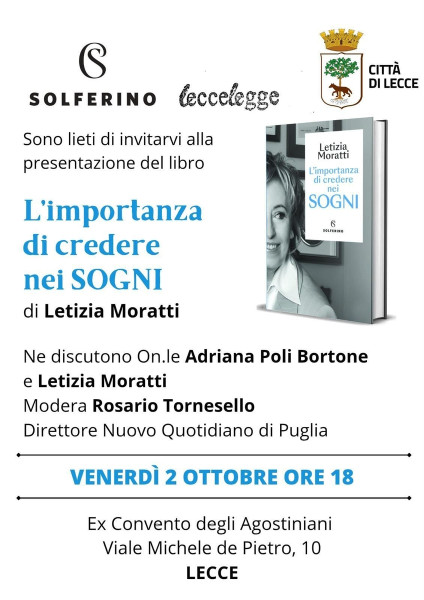 Letizia Moratti presenta a Lecce il libro "L’importanza di credere nei sogni"