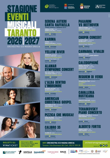 Stagione Eventi Musicali 2026/2027 Orchestra Ico Magna Grecia Taranto