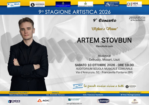Riprende la Stagione Artistica A.Gi.Mus. Francavilla Fontana con il pianista ucraino Artem Stovbun