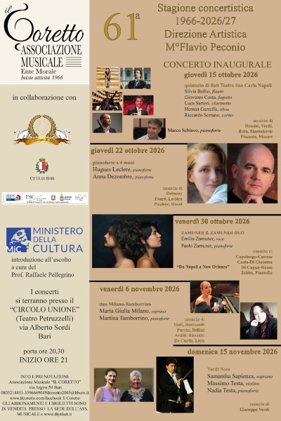AL VIA 61a STAGIONE CONCERTISTICA DE IL CORETTO- 11 CONCERTI AL CIRCOLO UNIONE DI BARI