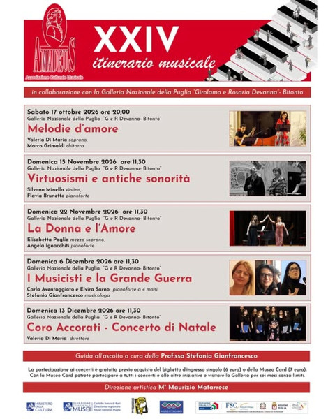Anche quest'anno la Galleria Nazionale della Puglia è lieta di ospitare il XXIV Itinerario musicale