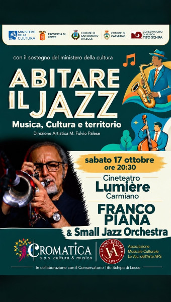 Ultimo concerto di Abitare il jazz: Franco Piana al Cineteatro Lumière di Carmiano sabato 17 ottobre
