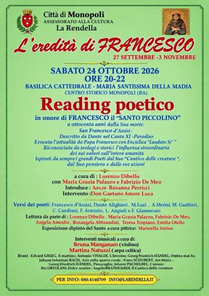 READING POETICO    per festeggiare e onorare  SAN FRANCESCO D’ASSISI