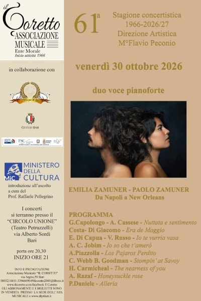 *DA NAPOLI A NEW ORLEANS* *Emilia Zamuner - Paolo Zamuner* _Duo voce e pianoforte_