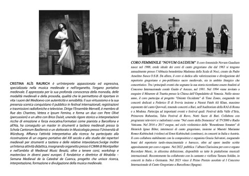 Concerto Christina Alis Raurich(organetto) Tina Giovanna Dell'Orco (organetto) Coro Gregoriano Novum Gaudium